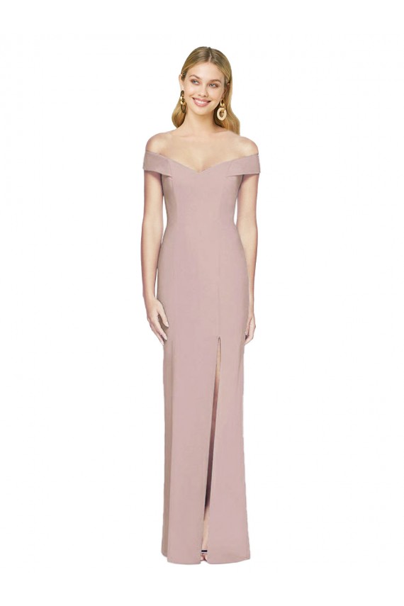 Off the Shoulder Long Stretch Crepe Dusty Pink Sleeveless Semi Formal Evening Dress / Prom Dress / Bridesmaid Dress Darwin