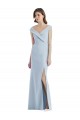 V-Neck Long Stretch Crepe Light Sky Blue Sleeveless Black Tie Evening Gown / Bridesmaid Dress Darwin