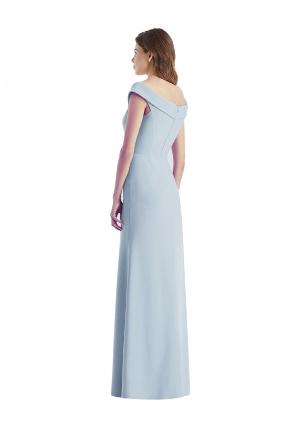 V-Neck Long Stretch Crepe Light Sky Blue Sleeveless Black Tie Evening Gown / Bridesmaid Dress Darwin