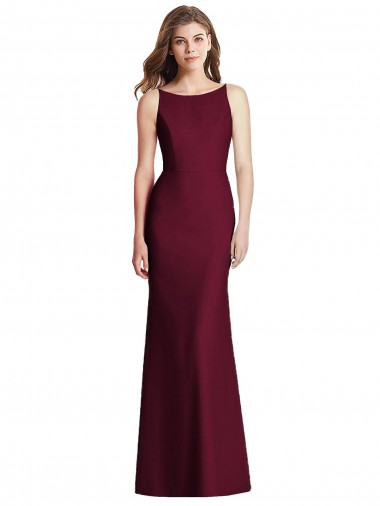 Bateau Neck Long Stretch Crepe Burgundy Gold Sleeveless Semi Formal Evening Dress / Bridesmaid Dress Darwin