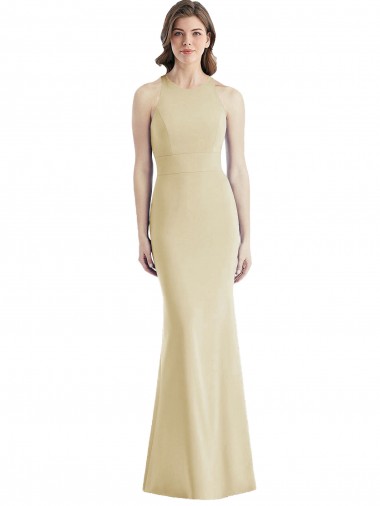 Bateau Neck Long Stretch Crepe Champagne Sleeveless Semi Formal Evening Dress / Prom Dress / Bridesmaid Dress Darwin