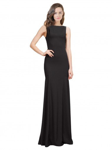 Bateau Neck Long Stretch Crepe Black Sleeveless Prom Dress / Bridesmaid Dress Darwin