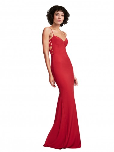 Spaghetti Straps Long Stretch Crepe Red Sleeveless Bridesmaid Dress / Evening Dress Darwin