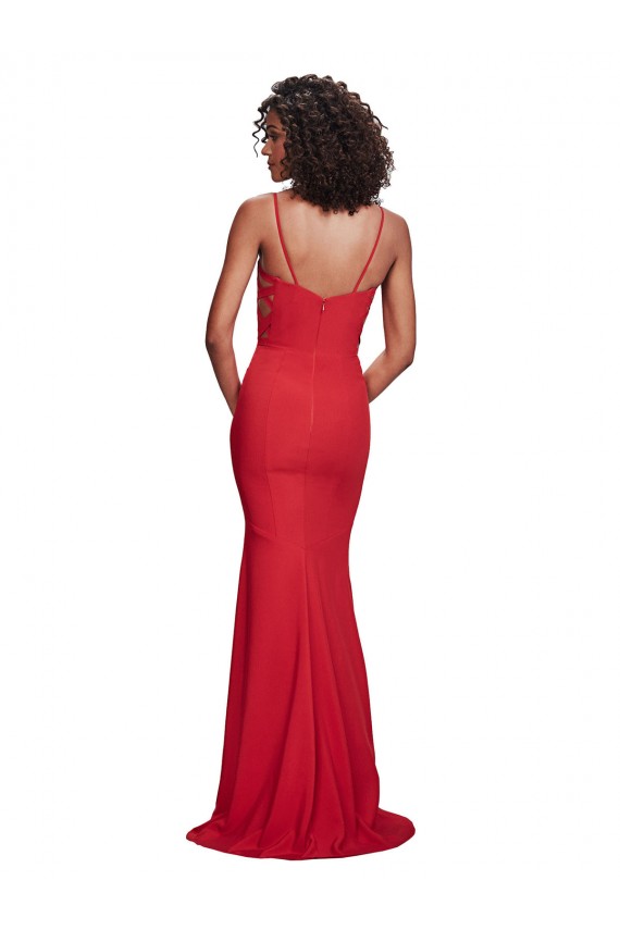 Spaghetti Straps Long Stretch Crepe Red Sleeveless Bridesmaid Dress / Evening Dress Darwin