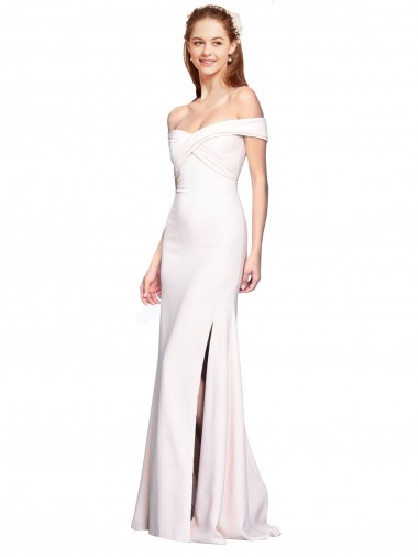 Off the Shoulder Long Stretch Crepe White Sleeveless Formal Dress / Bridesmaid Dress Darwin