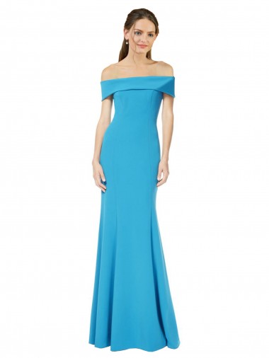 Off the Shoulder Long Stretch Crepe Peacock Blue Sleeveless Formal Dress / Bridesmaid Dress Darwin