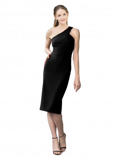 One Shoulder Cocktail Length Stretch Crepe Black Sleeveless Formal Evening Gown / Prom Dress / Bridesmaid Dress Darwin