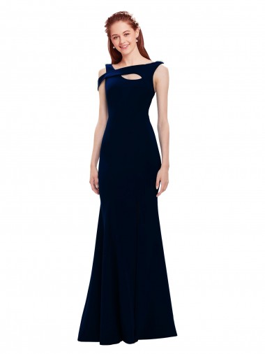 Off the Shoulder Long Stretch Crepe Dark Navy Sleeveless Formal Evening Gown / Prom Dress / Bridesmaid Dress Darwin