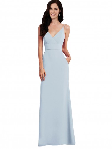 V-Neck Long Stretch Crepe Light Sky Blue Sleeveless Formal Dress / Bridesmaid Dress Darwin