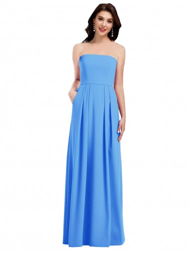 Strapless Long Stretch Crepe Peacock Blue Sleeveless Semi Formal Evening Dress / Prom Dress / Bridesmaid Dress Darwin