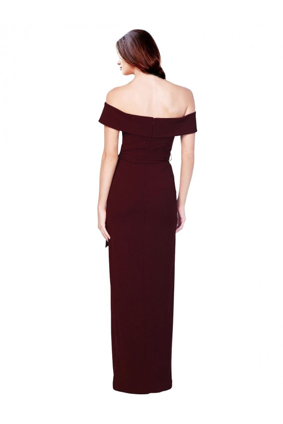 Off the Shoulder Long Stretch Crepe Burgundy Gold Sleeveless Formal Evening Gown / Prom Dress / Bridesmaid Dress Darwin