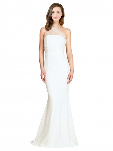 One Shoulder Sweep Train Stretch Crepe & Tulle Ivory Sleeveless Formal Evening Gown / Bridesmaid Dress Darwin