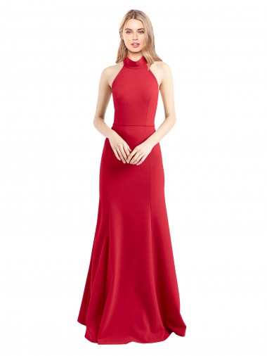 High Neck Long Stretch Crepe Red A-Line Sleeveless Formal Evening Gown / Prom Dress / Bridesmaid Dress Darwin