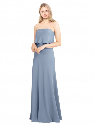 High Neck Long Stretch Crepe Smoke Blue Sleeveless Formal Dress / Bridesmaid Dress Darwin