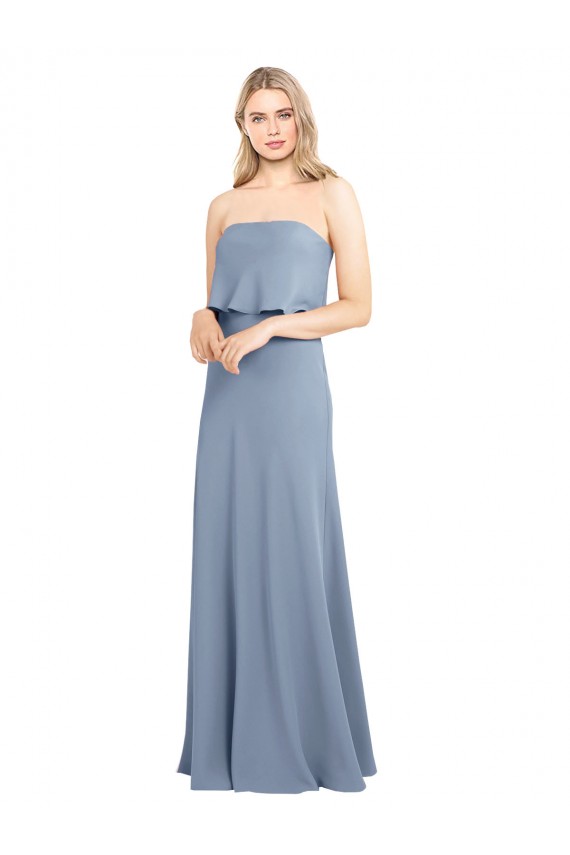 High Neck Long Stretch Crepe Smoke Blue Sleeveless Formal Dress / Bridesmaid Dress Darwin