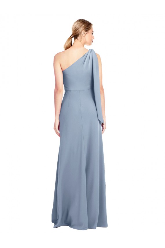 One Shoulder Long Stretch Crepe Smoke Blue Flutter Sleeves Formal Dress / Bridesmaid Dress Darwin