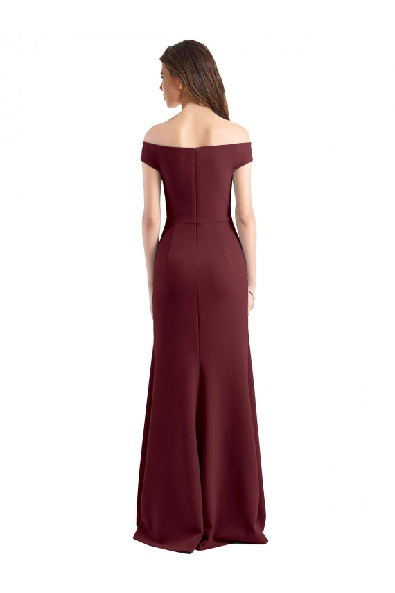 High Neck Long Stretch Crepe Burgundy Gold Sleeveless Prom Dress / Bridesmaid Dress Darwin