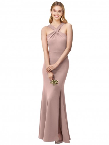 High Neck Long Stretch Crepe Dusty Pink Sheath Sleeveless Prom Dress / Bridesmaid Dress Darwin