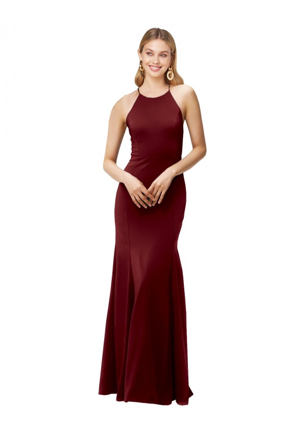 High Neck Long Stretch Crepe Burgundy Gold Sleeveless Formal Evening Gown / Prom Dress / Bridesmaid Dress Darwin