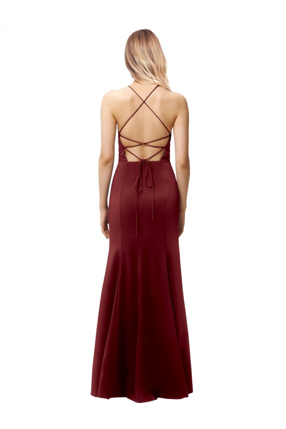 High Neck Long Stretch Crepe Burgundy Gold Sleeveless Formal Evening Gown / Prom Dress / Bridesmaid Dress Darwin