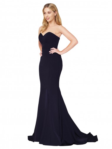 High Neck Sweep Train Stretch Crepe Dark Navy Sleeveless Formal Evening Gown / Prom Dress / Bridesmaid Dress Darwin