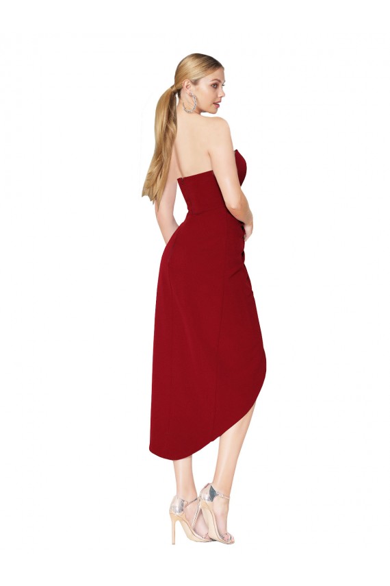 High Neck Knee Length Stretch Crepe Burgundy Sleeveless High Low Evening Gown / Prom Dress / Bridesmaid Dress Darwin