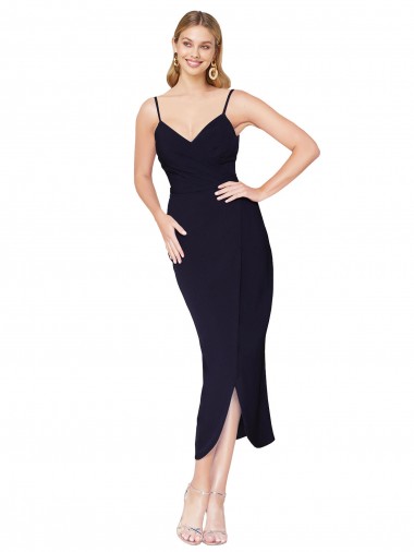 High Neck Knee Length Stretch Crepe Dark Navy Sleeveless Formal Dress / Bridesmaid Dress Darwin