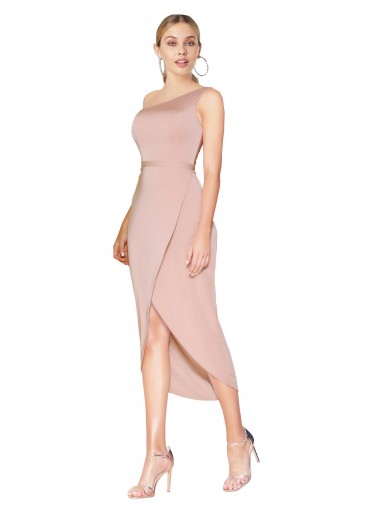 High Neck Knee Length Stretch Crepe Mauve Sleeveless Formal Dress / Bridesmaid Dress Darwin