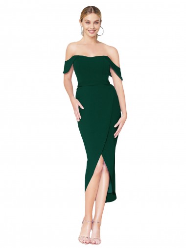 High Neck Knee Length Stretch Crepe Midnight Green Sleeveless High Low Evening Gown / Prom Dress / Bridesmaid Dress Darwin