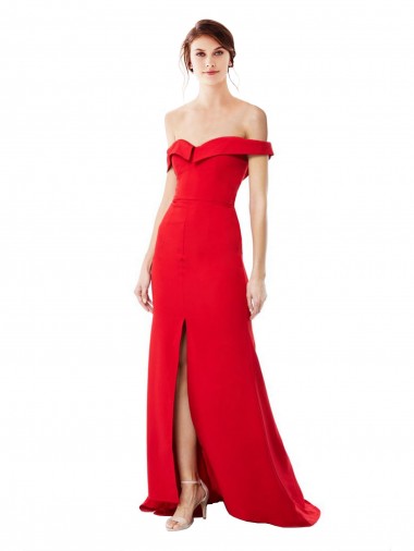 High Neck Long Stretch Crepe Red Sleeveless Bridesmaid Dress / Evening Dress Darwin