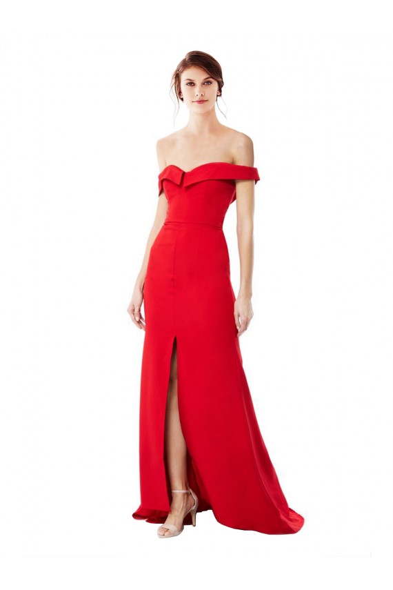 High Neck Long Stretch Crepe Red Sleeveless Bridesmaid Dress / Evening Dress Darwin