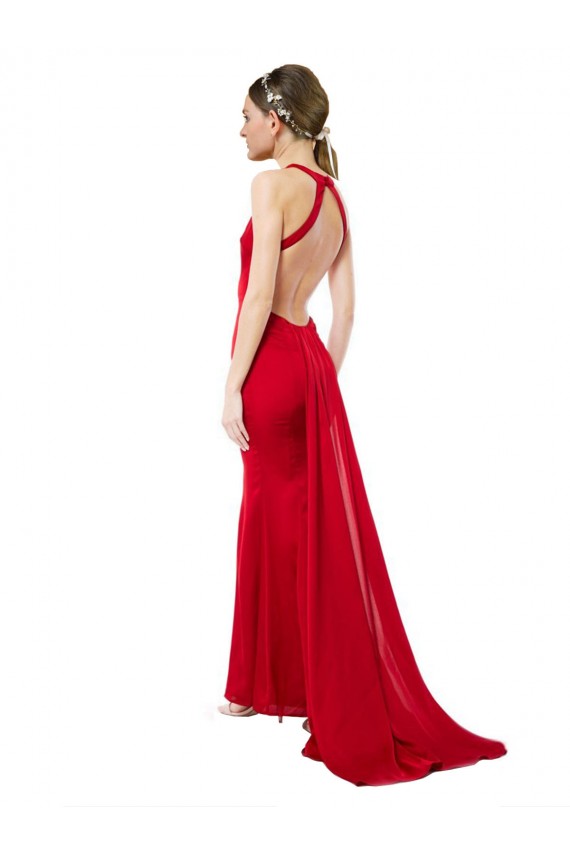 High Neck Long Stretch Crepe Red Sleeveless Formal Evening Gown / Bridesmaid Dress Darwin