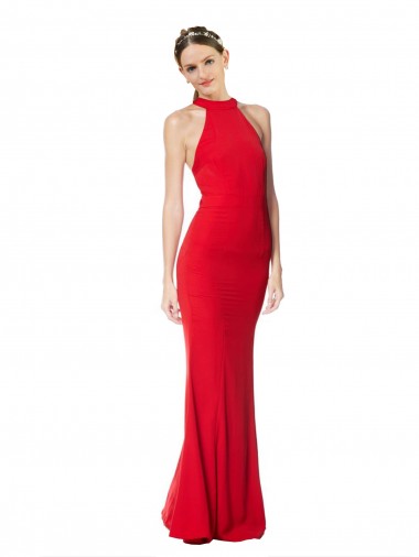 High Neck Long Stretch Crepe Red Sleeveless Prom Dress / Bridesmaid Dress Darwin