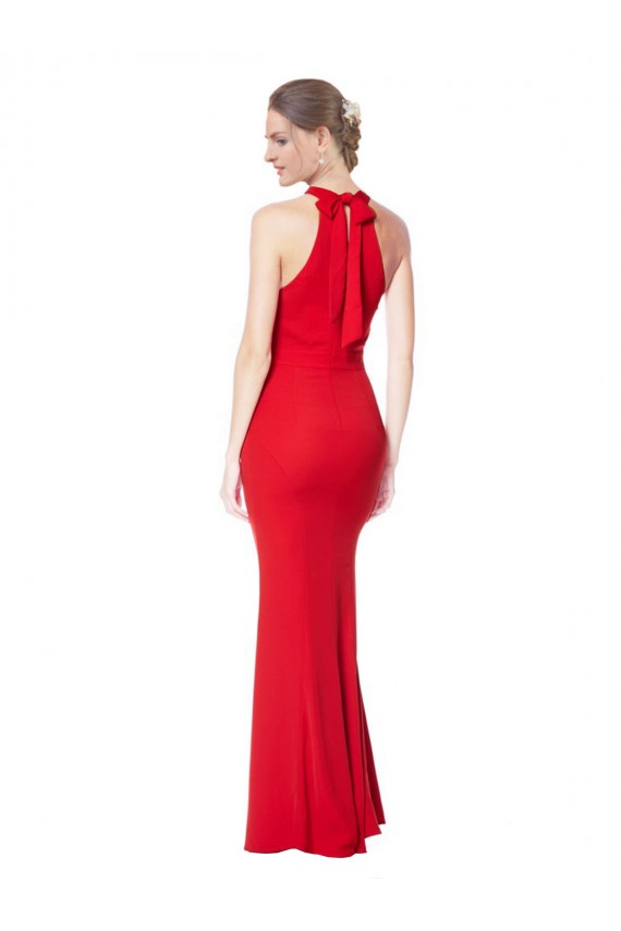 High Neck Long Stretch Crepe Red Sleeveless Prom Dress / Bridesmaid Dress Darwin