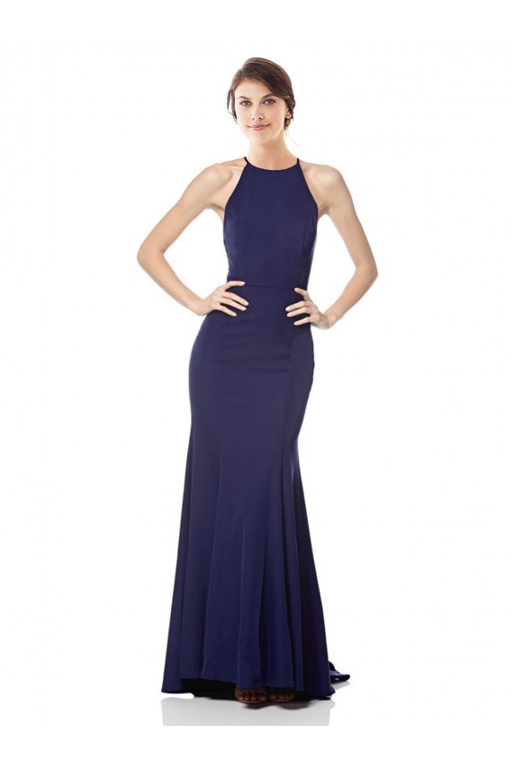 High Neck Long Stretch Crepe Navy Blue Sleeveless Bridesmaid Dress / Formal Dress Darwin