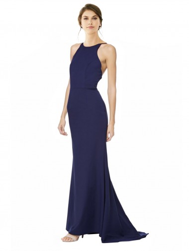 High Neck Long Stretch Crepe Navy Blue Sleeveless Formal Evening Gown / Prom Dress / Bridesmaid Dress Darwin