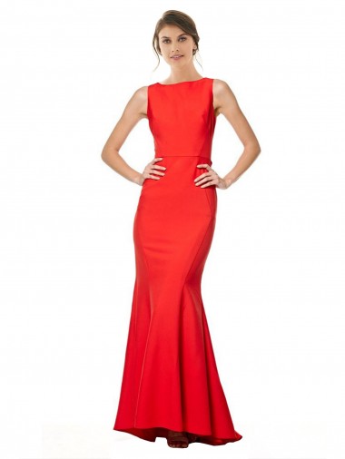 High Neck Long Stretch Crepe Red Sleeveless Bridesmaid Dress / Evening Gowns Darwin