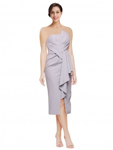 Strapless Cocktail Length Stretch Crepe Arctic Lilac Sleeveless High Low Evening Gown / Prom Dress / Bridesmaid Dress Darwin