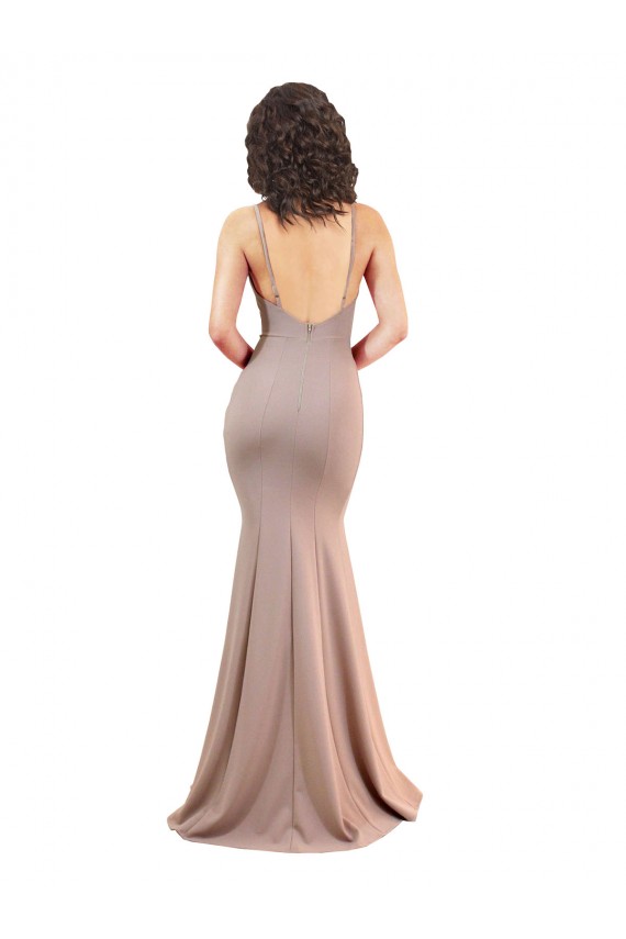 V-Neck Long Stretch Crepe Dusty Pink Sleeveless Black Tie Evening Gown / Prom Dress / Bridesmaid Dress Darwin