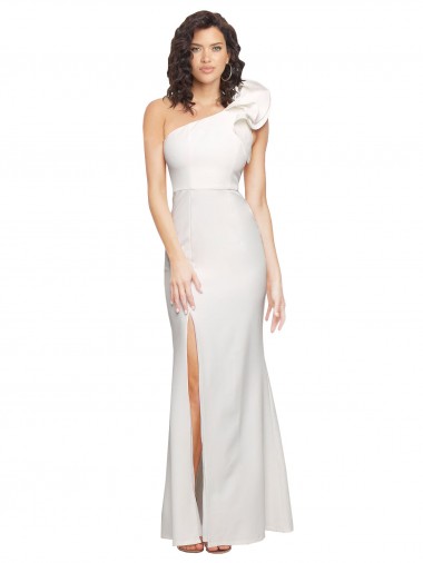 One Shoulder Long Stretch Crepe Ivory Sleeveless Formal Evening Dress / Bridesmaid Dress Darwin