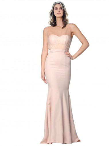 Sweetheart Long Stretch Crepe & Tulle Nude Sleeveless Formal Evening Gown / Prom Dress / Bridesmaid Dress Darwin