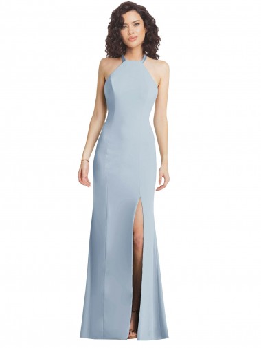 High Neck Long Stretch Crepe Light Sky Blue Sleeveless Formal Evening Gown / Prom Dress / Bridesmaid Dress Darwin