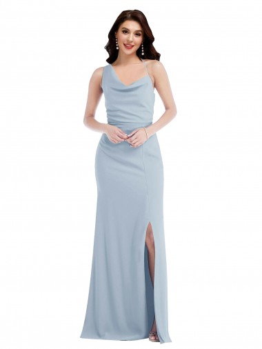 One Shoulder Long Stretch Crepe Light Sky Blue Sleeveless Formal Dress / Bridesmaid Dress Darwin