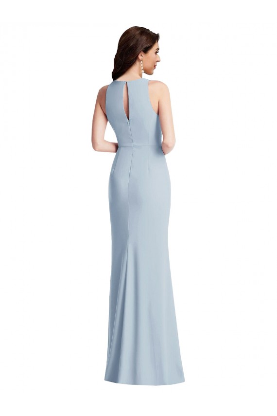 Halter Neck Long Stretch Crepe Light Sky Blue Sleeveless Formal Dress / Bridesmaid Dress Darwin