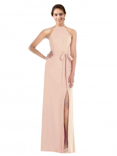 Halter Neck Long Stretch Crepe Nude Sleeveless Formal Evening Gown / Prom Dress / Bridesmaid Dress Darwin