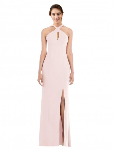 Halter Neck Long Stretch Crepe Pink Sleeveless Formal Evening Gown / Prom Dress / Bridesmaid Dress Darwin