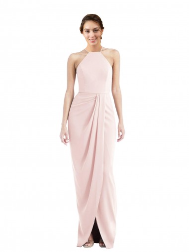 Halter Neck Long Stretch Crepe Pink Sleeveless Semi Formal Evening Dress / Prom Dress / Bridesmaid Dress Darwin