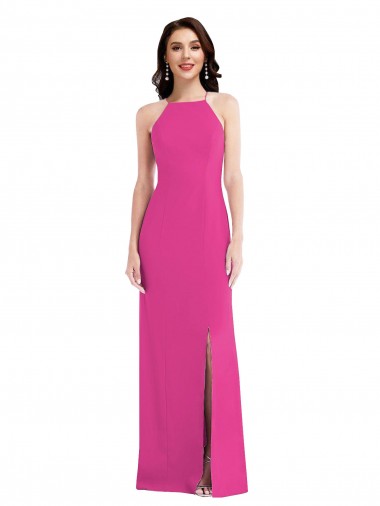 High Neck Long Stretch Crepe Fuchsia Sleeveless Formal Evening Gown / Prom Dress / Bridesmaid Dress Darwin