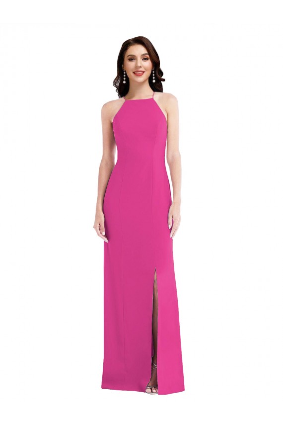 High Neck Long Stretch Crepe Fuchsia Sleeveless Formal Evening Gown / Prom Dress / Bridesmaid Dress Darwin