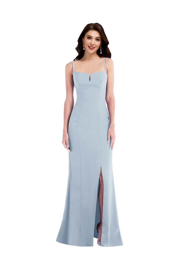 Spaghetti Straps Long Stretch Crepe Light Sky Blue Sleeveless Formal Evening Gown / Prom Dress / Bridesmaid Dress Darwin